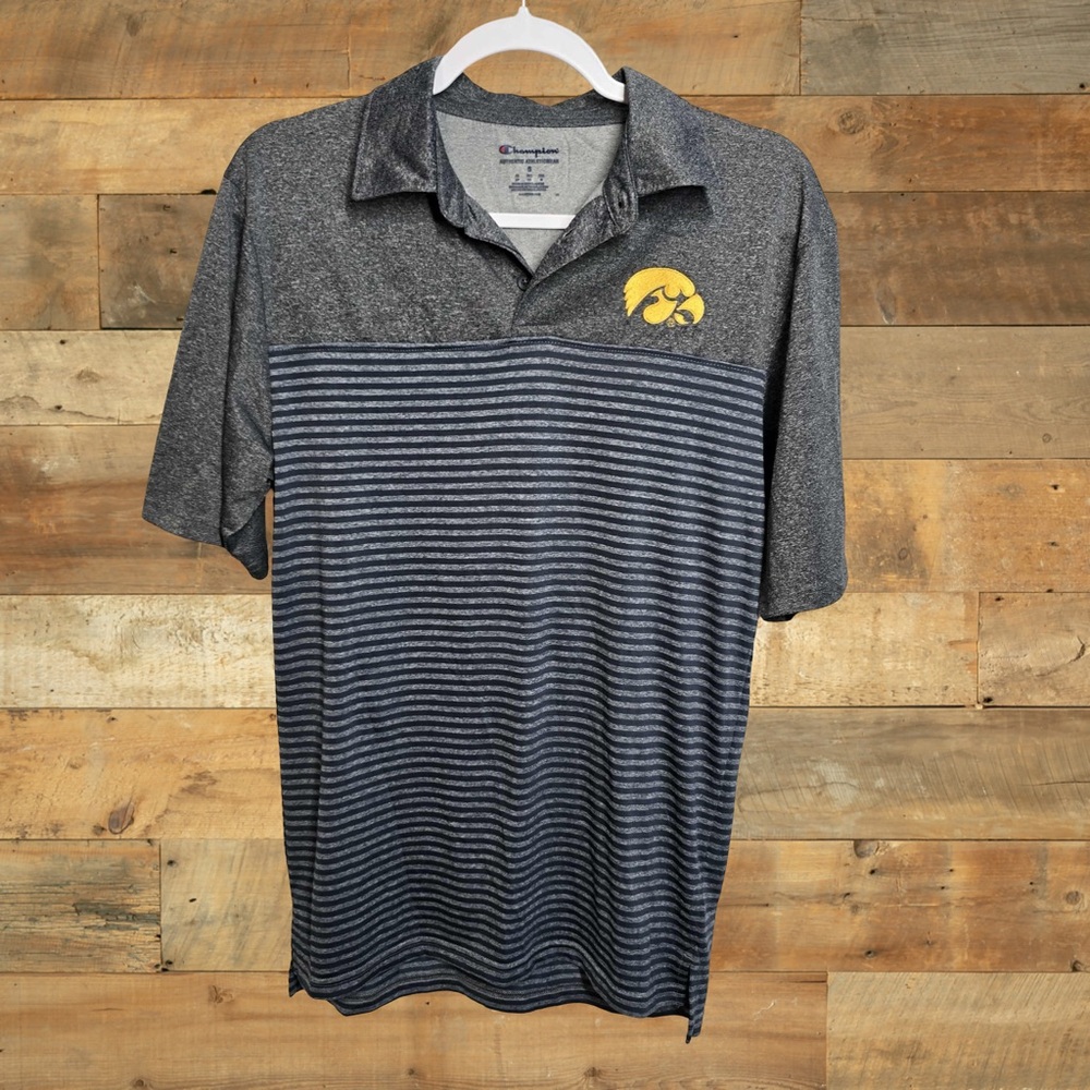 Champion Iowa Hawkeyes Gray‎ Striped Polo Shirt Men’s Small
